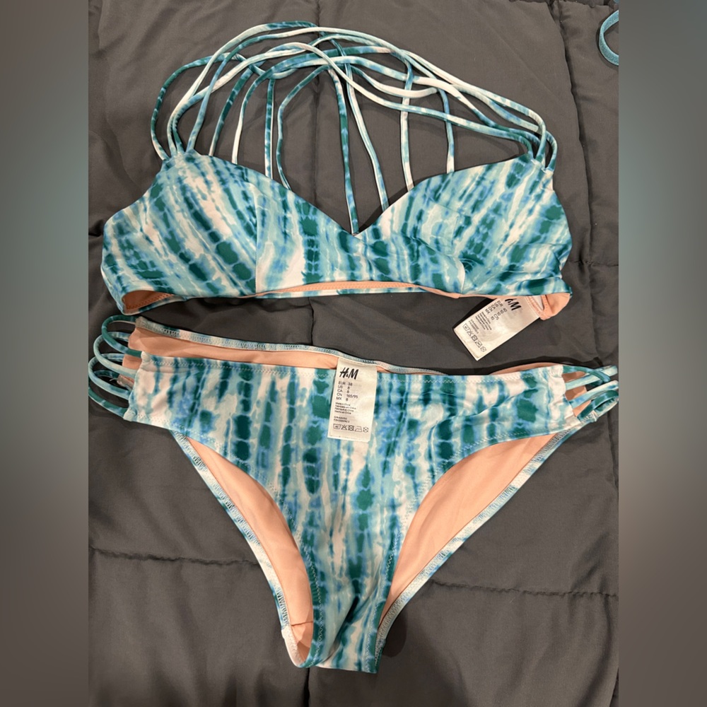 Teal tie dye two piece bikini bathing suit